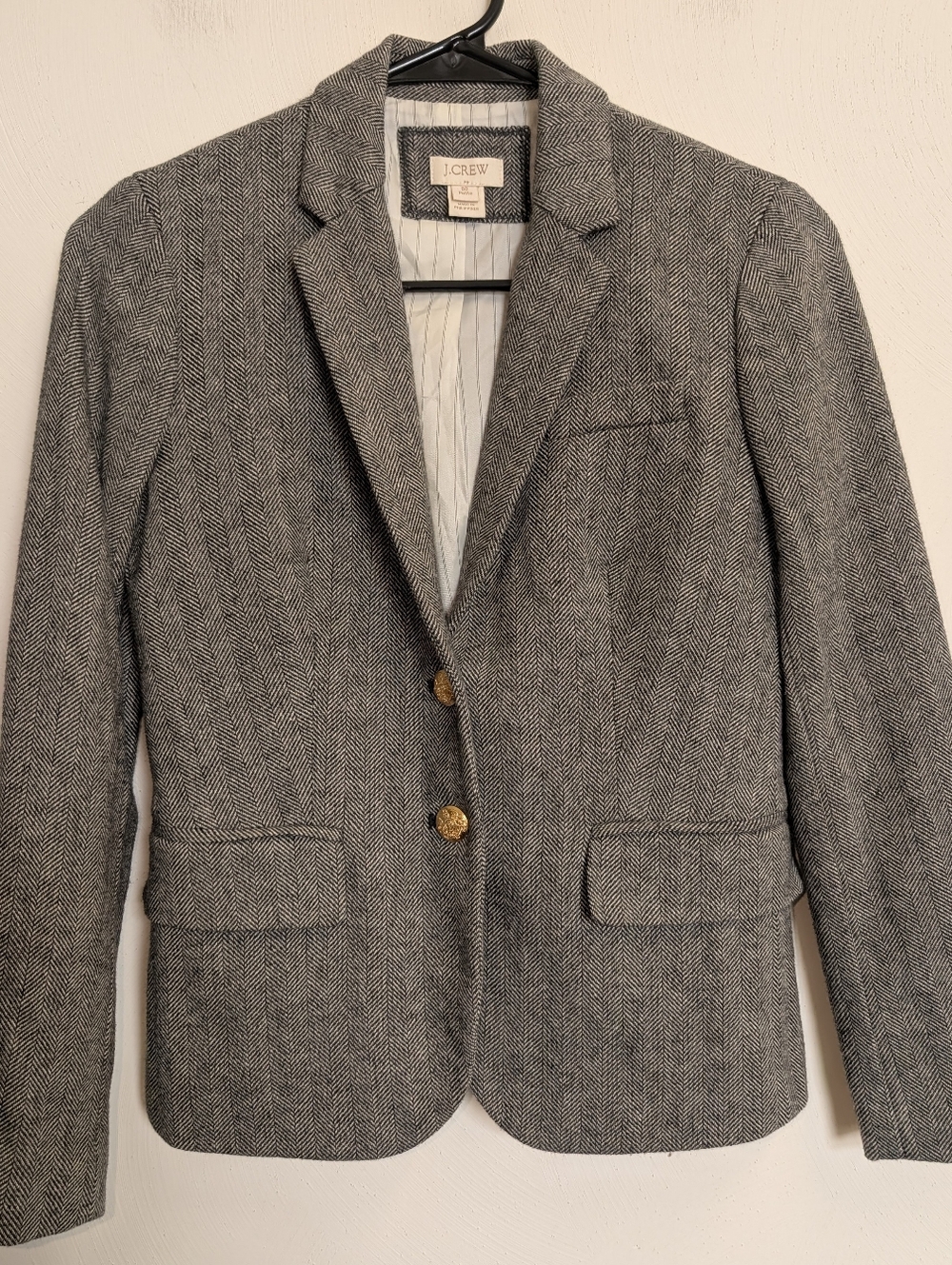 J. Crew Grey Houndstooth Two Gold Button Blazer Size 00 Wool Blend
